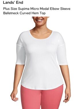 NWT Lands' End - Women Plus Supima Micro Modal Elbow Sleeve Curved Hem Tops 3X